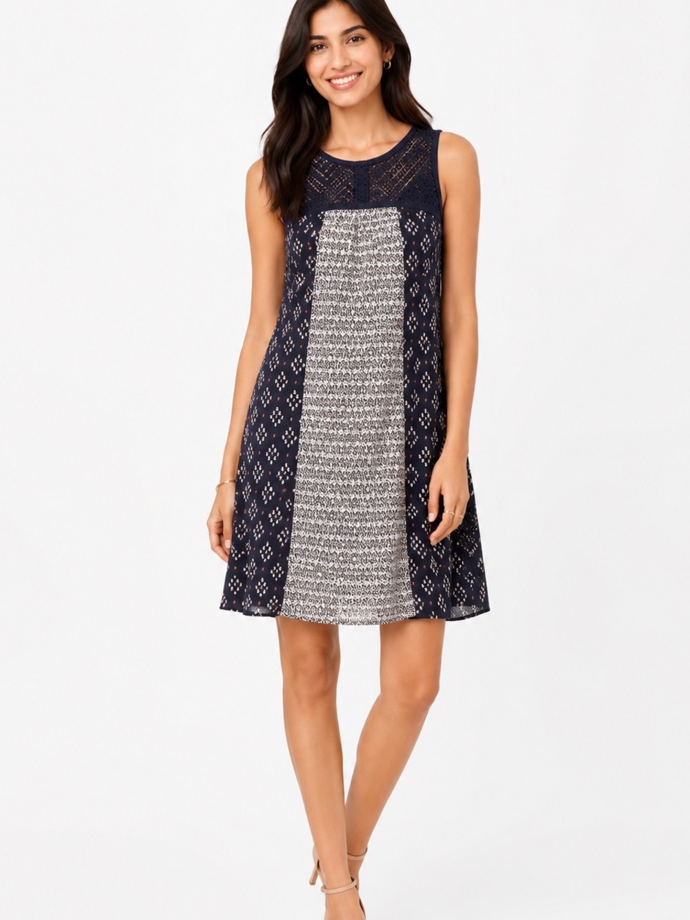 Xhilaration Sleeveless Dress Navy/White Pattern Size S